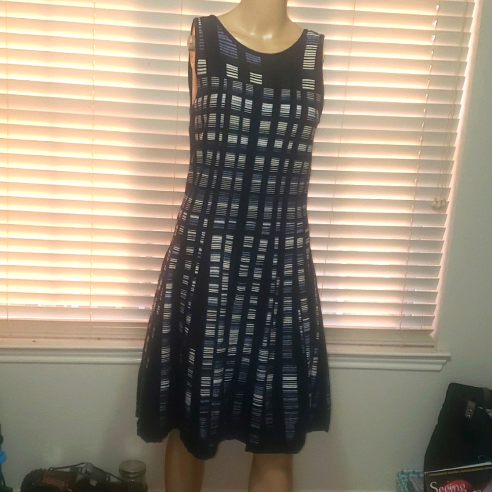 Nic + Zoe m abstract stripe sleeveless sweater dress pleats stretchy flare